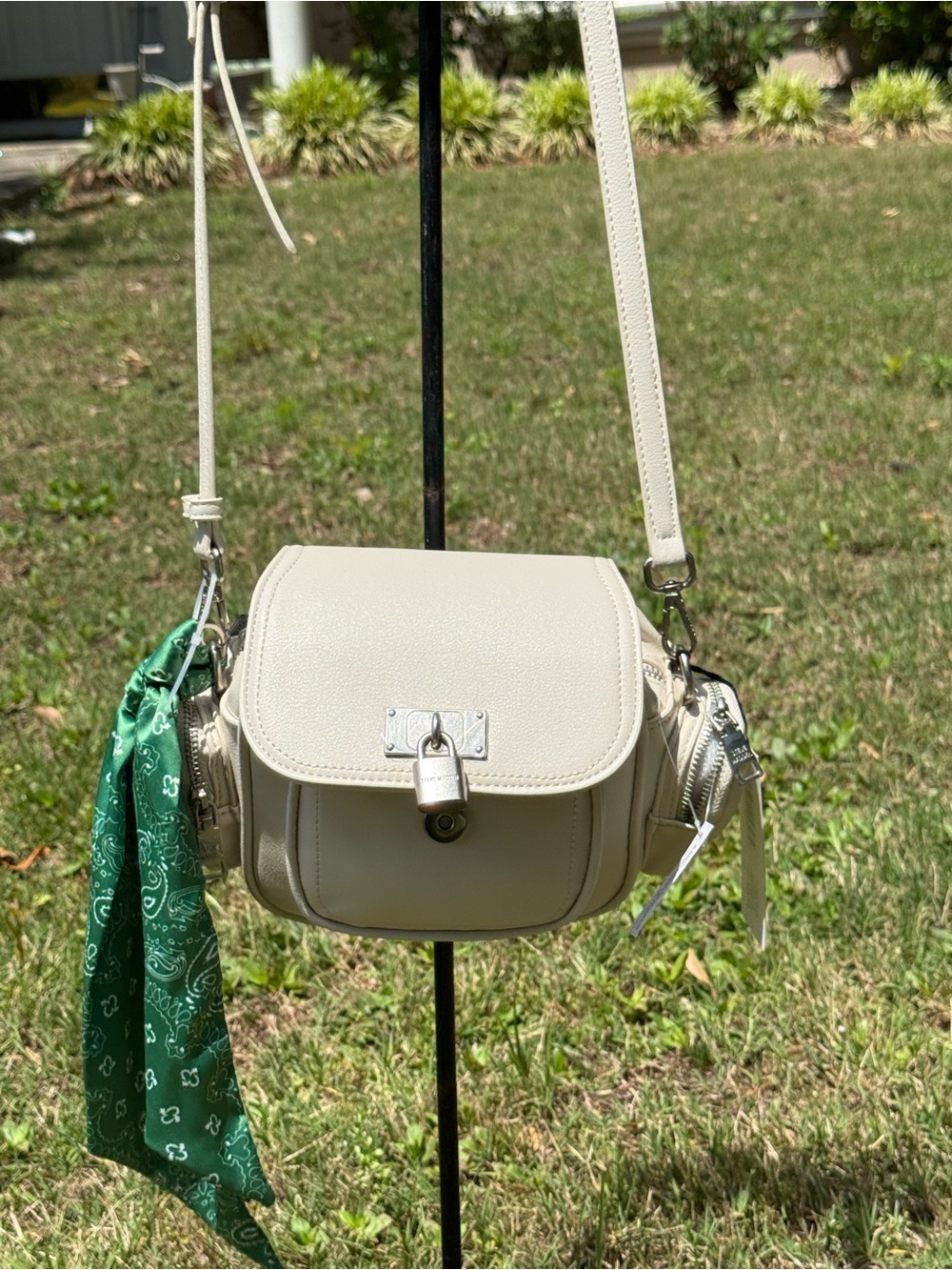 Steve Madden Cream Crossbody with Silver Padlock